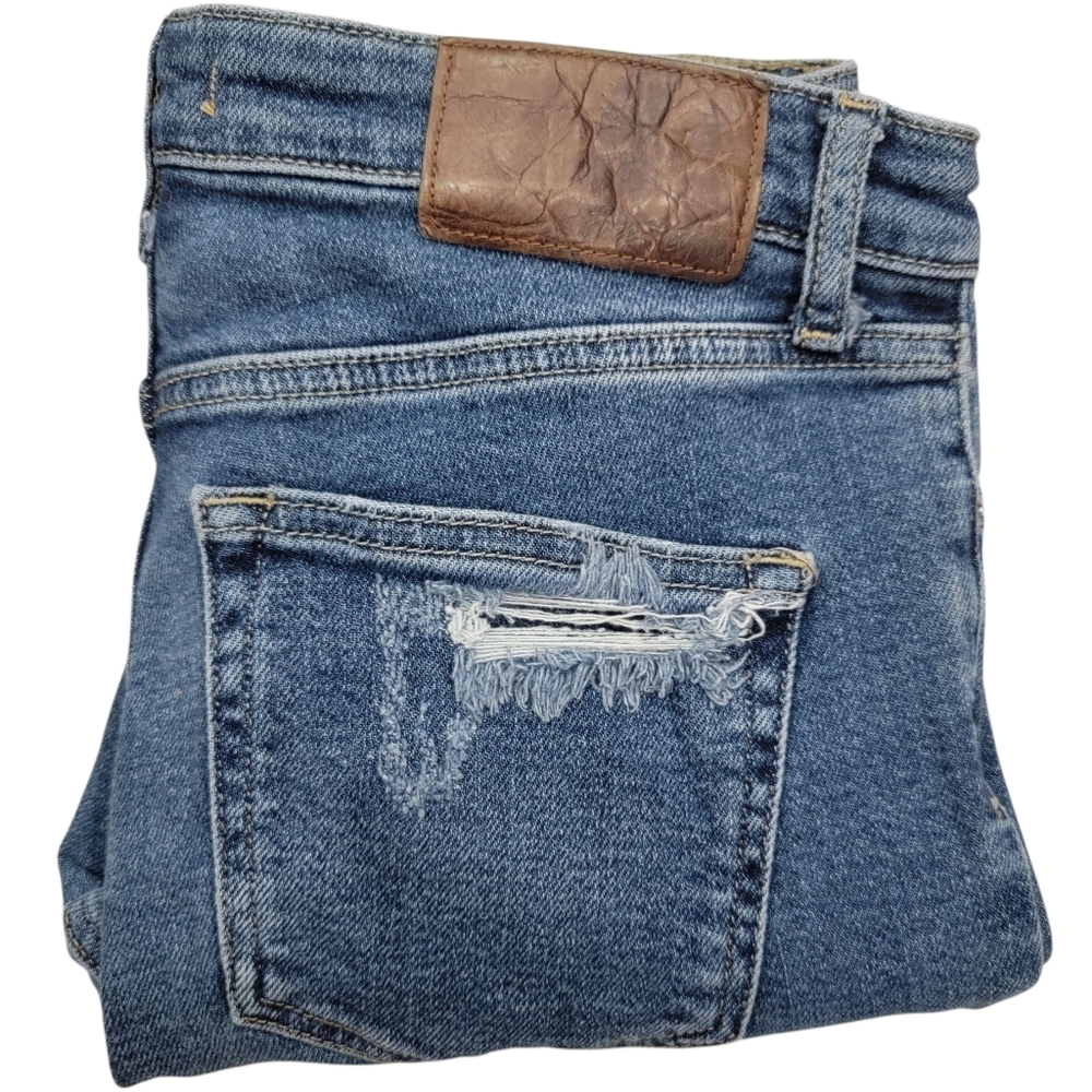 Free People Cropped Flare Leg Jeans w/ Colorblock Cut Out Distressed Wom… - Picture 9 of 17